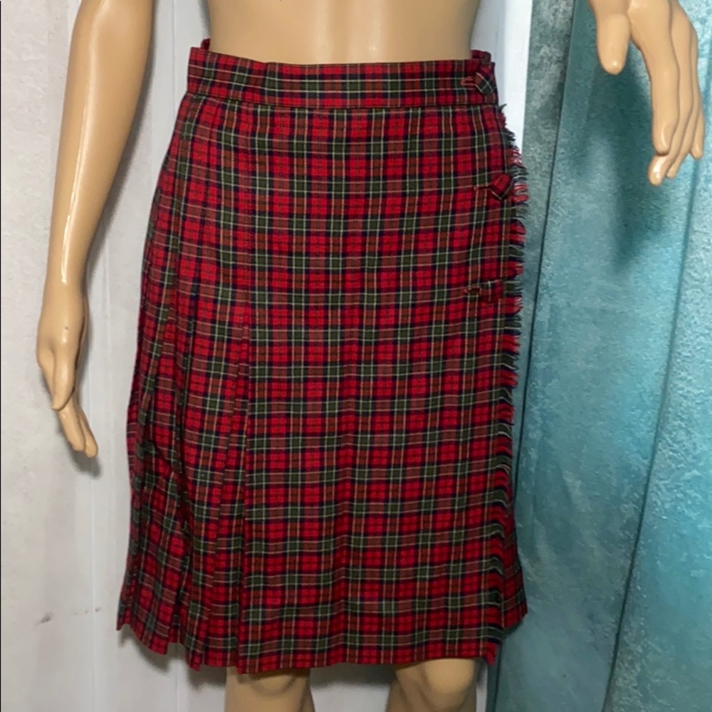 Vintage Plaid Wrap Around Pleated Skirt